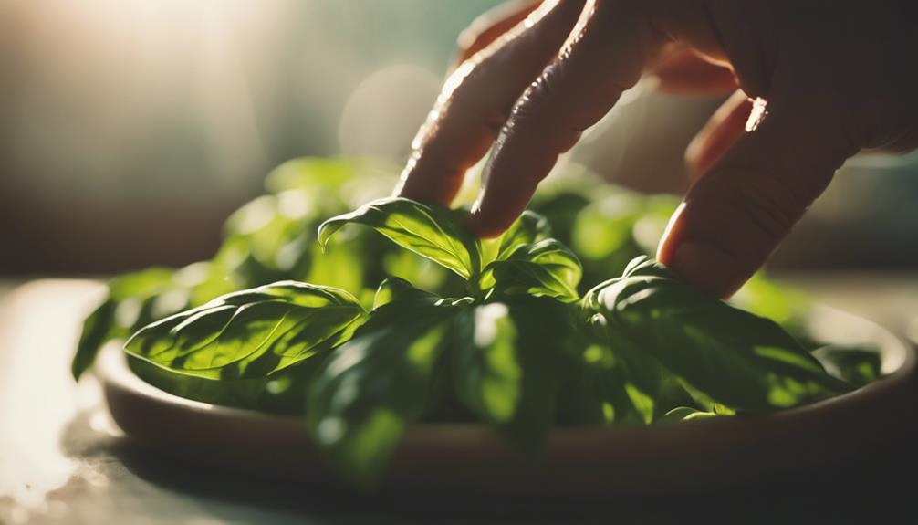 harvesting basil for cooking
